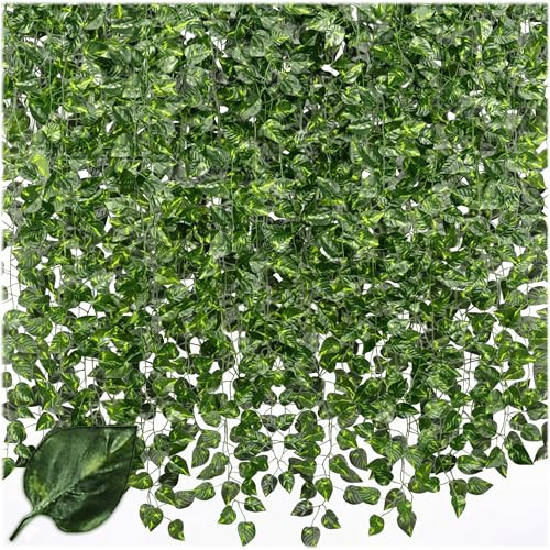 KRUMAD Ghirlanda decorativa di edera 12 pezzi, 27,5 m, piante finte di edera artificiale, decorazione di edera per balcone, giardino, design da parete, soggiorno