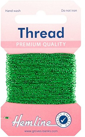 Hemline Emerald Metallic Glitter Thread 1mm Thick x 10m Each Shiny Embroidery Quilting Sewing