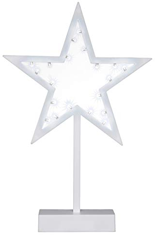Nipach GmbH 20 LED weiß Dekoleuchte Stern Rahmen weiß Batterie Timer Höhe 38,5 cm Dekostern Weihnachtsdeko Weihnachtsstern Lichtstern mit Sockel IP20 Xmas
