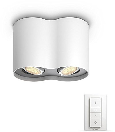 Philips Hue White Ambiance Faretto Smart Pillar, 2 Punti Luce, Lampadine Hue Smart LED GU10 incluse, Bluetooh, 50W, Bianco, Telecomando Dimmer Switch Incluso