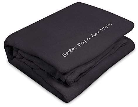 digital print Kuscheldecke mit Namen Bester Papa der Welt Bestickt - Farbe Anthrazit - personalisierte Decke, Wolldecke