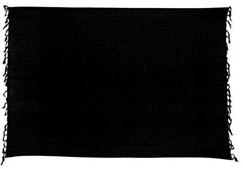 Kascha Sarong Pareo Wickelrock Strandtuch Tuch Wickeltuch Handtuch - Blickdicht - ca. 170cm x 110cm - Schwarz Einfarbig Handgefertigt inkl. Kokos Schnalle