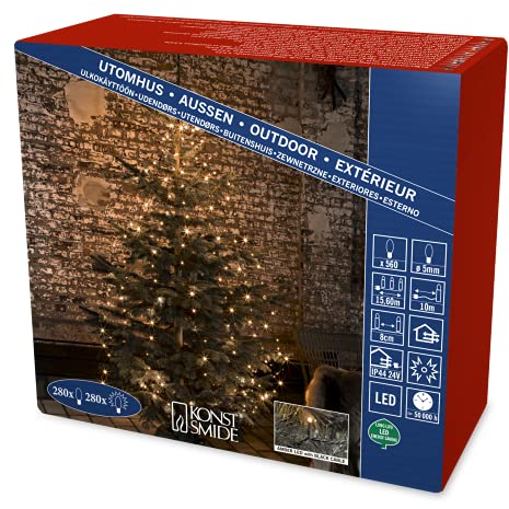 Konstsmide 6322-810 LED Baummantel mit Ring, 8 Stränge à 70 Dioden, mit Glimmereffekt / für Außen (IP44) / 560 bernsteinfarbene Dioden (280 glimmend) / 24V Außentrafo / schwarzes Kabel, gold, 560 LEDs