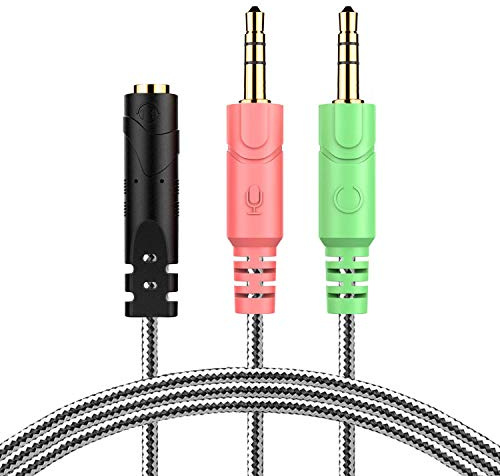 MillSO Headset Adapter 3.3 Feet 3.5mm Audio Jack Y Cable Headphone Adapter 1x 3.5mm Female to 2X 3.5mm Male Headset Adapter for Double-Jacks PC | Braided CTIA 3.5mm TRRS Female to Dual 3.5mm TRS Male Audio Mic Headset Splitter Cable for Gaming Headset to Double-Jack PC
