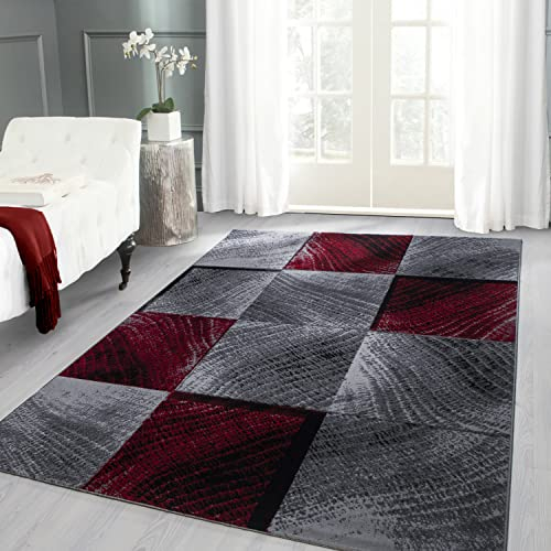 Carpettex Teppich Wohnzimmer Kurzflor 160 x 230 cm Rot Modern Kariert Design -Teppich Schlafzimmer Flauschig Extra Weich Waschbar Küchenteppich Teppich Esszimmer Kinderzimmer Wohnzimmerteppich