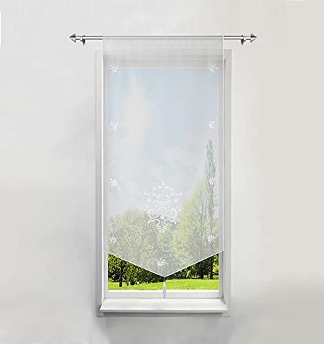 BAILEY JO 1er-Pack Bildergardine mit Stickerei Raffrollo Voile Transparent Vorhang (BxH 40x60cm, Weiß)