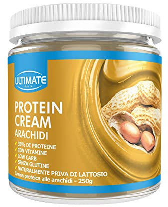 Ultimate Italia - Crema proteica al 35% spalmabile, senza zuccheri - 250g - gusto arachidi - poche calorie, senza glutine, con vitamine