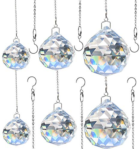Hisredsun 6 Stück Kristall-Prisma-Kugel mit Metallkette, 30–40–50 mm, K9, facettierte Prismenkugeln, Fenster, Regenbogen, Sonnenfänger, Dekoration