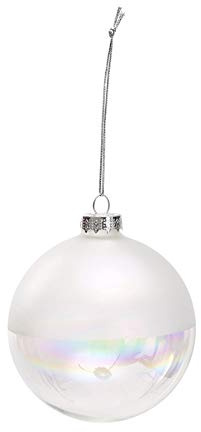 6 bolas de Navidad de 8 cm, color blanco iridiscente y medio iridiscente de cristal transparente