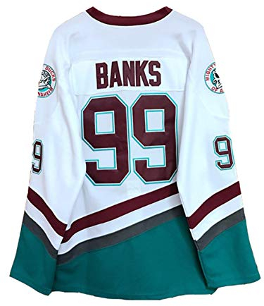 Gmjay Adam Banks 99 Mighty Ducks Eishockeytrikot Filmhockeytrikot Weiß Genähte Buchstaben Zahlen S-XXXL,S