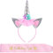 Einhorn Haarband Silber Einhorn Stirnband Blumen Horn Haarreif mitBirthday Girl Schärpe für Kinder Erwachsene Geburtstag Ostern Party Cosplay Kostüm Zubehör