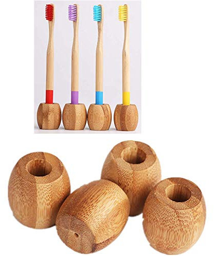Anniup Lot de 5 porte-brosse à dents en bambou naturel pour eye-liner, accessoire de salle de bain, bureau, cosmétiques