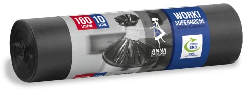 ANNA ZARADNA ST-AZ-001989 Müllbeutel Reißfest Super Stark 160l | 10 Stück | Müllsack Mülltüte Abfallsäcke für Den Hausmüll Büro aus dicker LDPE-Regranulatfolie Farbe: Schwarz, 160 l