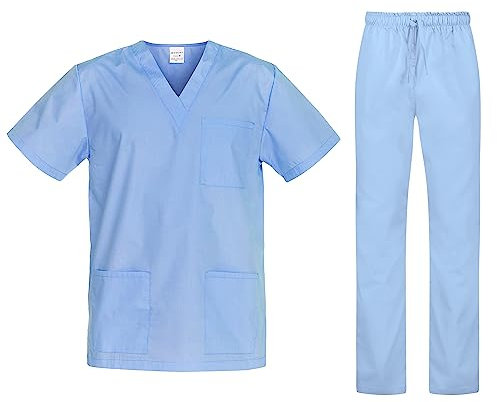 B-well Cesare Unisex-Schrubb-Set Schlupfkasack + Schlupfhose Set Medizin Arzt Uniform Schlupfjacke Oberteil mit Hose Medizinische Berufsbekleidung Blau S
