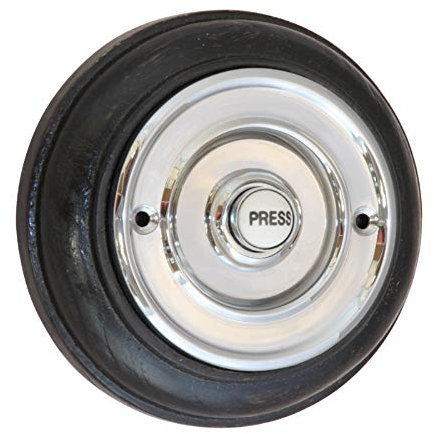 Round 76mm Bell Push Mounted on Dark Oak Plinth - Polished Chrome