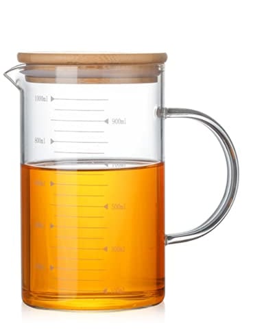1000ml Glass Measuring Cup with Lid and Handle, Microwave Borosilicate Graduated Glass Beaker Mug Liquid Measuring Cup for Kitchen Cooking Baking