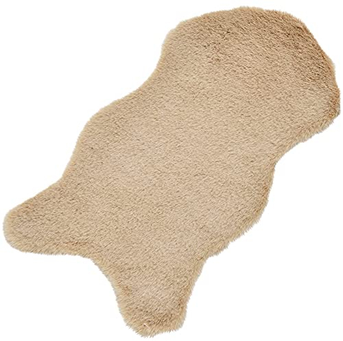 matches21 Flauschig weiches Kunstfell Dekofell hochwertiges Hasenfell-Imitat gemütlicher Fellteppich Teppich kurzflorig Fellimitat 50x25 cm Farbe beige