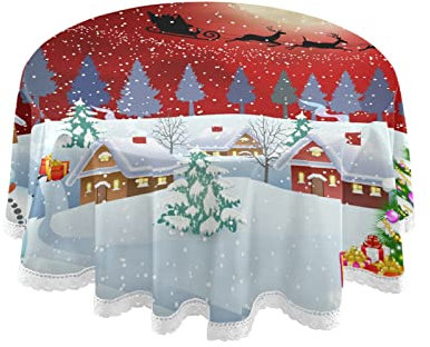 Mnsruu Christmas Tree Round Tablecloths, Circular Table Cover Washable Polyester for Buffet Table, Parties, Holiday Dinner, Multicolored, one size
