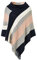 Ferand Joli Poncho Femme à Rayures Châle Doux Chaud à Franges pour l' Automne Hiver - Taille unique - Style à capuche : Bleu Marine & Rose