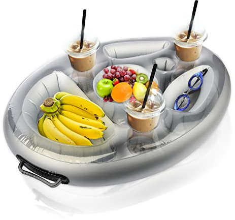 Yisscen Aufblasbarer Getränkehalter Schwimmender, 2in1-Getränke und Snackhalter Poolbar 8 Löcher Große Kapazität Untersetzer, Schön Schwimmendes Aufblasbarer Flaschenhalter Sommer Schwimmbad Party