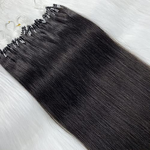 22'' Micro Loop Rings Beads Human Hair Extensions Remy Hair Extensions Double Drawn - 1g/s 50s/pack - (22 #1B Natural Black)
