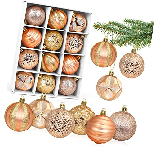 CHAMEEN Weihnachtskugeln Gold, Christbaumkugeln Kunststoff 6cm, Champagner Weihnachtsbaumkugeln Groß, Weihnachtsbaum Kugeln Set 12 Stücke