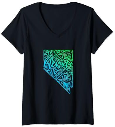Femme Nevada Carson City USA Floral Mandala Carte T-Shirt avec Col en V