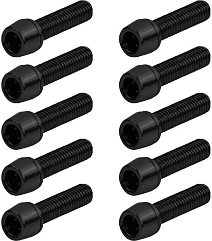 10 Stück Fahrrad Vorbau Schrauben, M5 x 20 mm Fahrradschaftschrauben mit Unterlegsscheiben, Fahrrad Kegelschrauben, Fahrrad Stamm Bolzen, Kegelkopf Schraube für Mountainbike (Schwarz)
