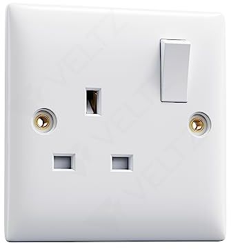 Single Socket White | VELTZ Pro | 13 Amp 1 Gang | Slim Curved Round Edge Design | Plug Wall Electrical Power Switched