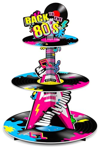 Ben Louis Cupcake-Ständer mit 3 Etagen, 80er-Jahre, Party-Dekorationen, Back to the 80er-Jahre-Design, Retro, 1980er-Jahre, Hip-Hop-Dessertturm, Geburtstagstorte für Neon Rock Hippie Supplies