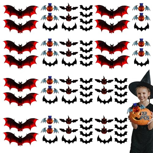 72 Stück Fledermaus Deko Halloween Deko Halloween Deko Innen Halloween Decoration Halloween Halloween Deko Fledermäuse 3D Bats Fledermäuse Schwarze Wanddeko Fledermaus für Fenster Wand Party