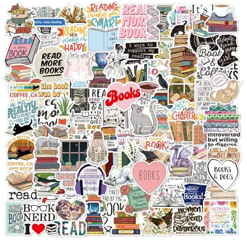 DGUSO Sticker Book 100 Stück Reading Aufkleber, Sticker Bücher Buch Lesen Vintage Aufkleber für Wasserflasche, Laptop, Scrapbook, Skateboard, Wasserdichte Vinyl Sticker für Erwachsene und Jugendliche