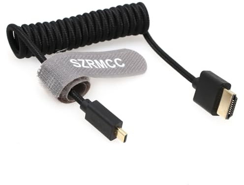 SZRMCC 8K 2.1 Micro HDMI vers HDMI Câble Spiralé tressé Haute Vitesse pour Go-Pro Hero 3/4 Canon EOS M5 Sony A6000 A7III RX10 Nikon B500 Z6 Raspberry Pi 4 Atomos Ninja 2 Monitor