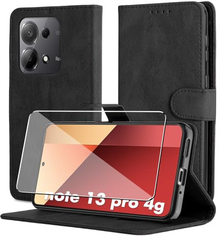 Byvuwiay Cover per Xiaomi Redmi Note 13 PRO 4G, Slot per Schede, Chiusura Magnetica, Premium PU Pelle Portafoglio Custodia per Xiaomi Redmi Note 13 PRO 4G, Nero