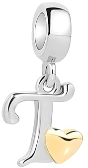 Symretie Damen 925 Sterling Silber Charm Anhänger Buchstaben T Beads Charms Kompatibel mit Europäischen Armbänder und Halskette
