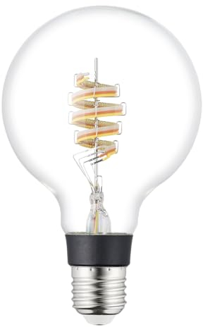 EGLO connect.z ampoule LED E27 connectée, globe G95, ZigBee, App et commande vocale Alexa, dimmable, blanc chaud, 4,9 Watt, lampe vintage en spirale transparente