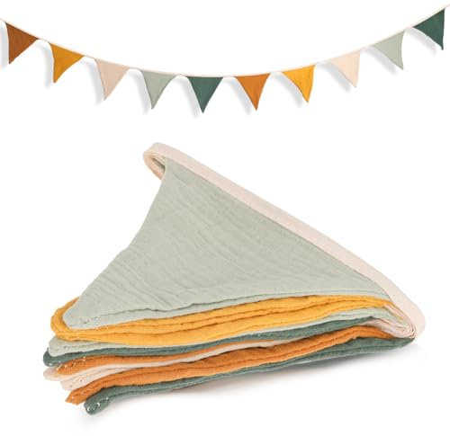 cobee Wimpelkette Kinderzimmer, Lang 286cm Babyzimmer Deko Wimpelkette Stoff Musselin Baumwolle Stoff Wimpelkette Wimpelgirlande Girlande Geburtstag Bunt Banner Party Wanddeko Geschenk(Stil 1)
