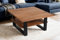 SAM Couchtisch 90x90 cm Patrick, Sofatisch/Beistelltisch mit Ablage, Mangoholz massiv, honigfarben lackiert, U-Metallgestell schwarz, echte Baumkante