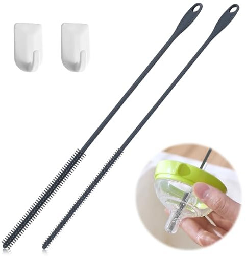 Raxfekro 2 Stück Silikon Strohhalmbürsten, 6mm+8mm Biegbare Wiederverwendbar Strohhalm Reinigungsbürste Mit Kleiner Haken, Reinigungsbürste für Strohhalme Aus Glas und Metall