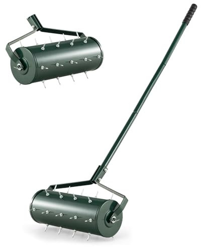 Heavy-Duty Rolling Lawn Aerator Spreader Tool, For Garden Grass Patio Yard - 45cm/53cm With Metal Handle - Manual Gardening Roller