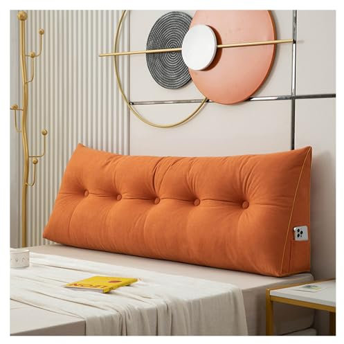 CJJZFO Rückenkissen Lesekissen für Bett und Sofa, Keilkissen, Rückenpolster für Die Wand, Sitzkissen, Wandkissen, mit Waschbarem Bezug, Ideal zum Anlehnen im Bett(Orange,80 * 50 * 20cm)