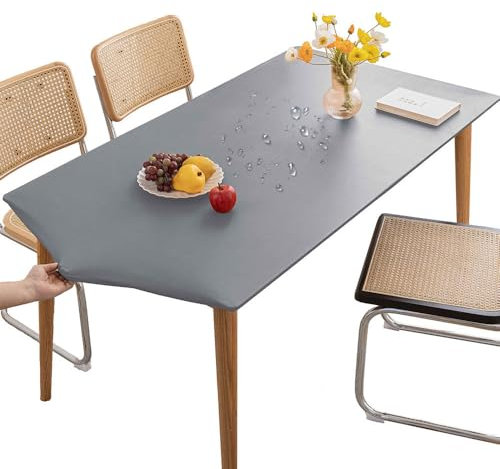 Mateju Tovaglia Rettangolare, Tovaglia con Bordo Elastico Tovaglie Protezione Tavolo, Copri Tavolo per Occasioni Natale da Tavola Giardino Esterno PVC Impermeabile (90x140cm,Grigio)
