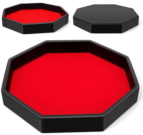 Tabla de dados con base de fieltro, bandeja de almacenamiento Dice RollingTray, Felt Lined PU Leather Octagon Dice Tray for Dungeon Crawler Games