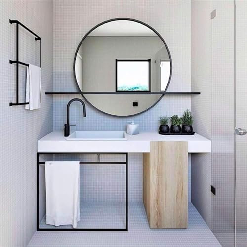 KKTX HD-Kosmetik-Make-up-Spiegel, großer runder Wandspiegel, hängender runder Wandspiegel, Spiegel mit Lederriemen für Zuhause, Badezimmer, Schlafzimmer, Wohnzimmer,70cm