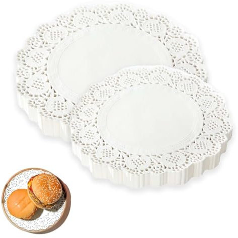 BQRKOTM 100 pièces Napperon Papier Dentelle, Napperon en Papier Rond Jetable, 4,5/5,5 Pouces Papier Rond en Dentelle Blanche pour Mariage, Anniversaire, gâteaux, Desserts