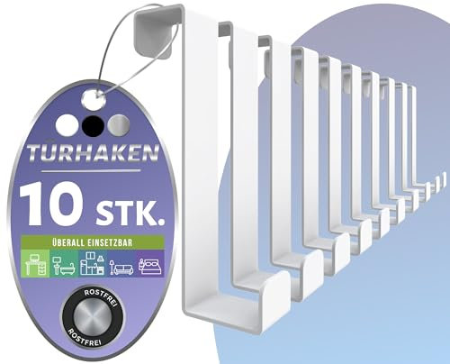 4happy Türhaken zum Einhängen, 10er-Set, Fb. Weiß - Rostfreie, formstabile Haken zum Einhängen als einzelne Kleiderhaken Tür oder als Türhakenleiste, Türgarderobe