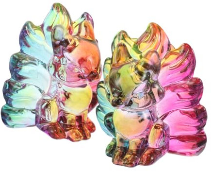 KAILIKETIY 2stücke Neunschwänziger Fuchs Statue Aus Kristall Handgefertigte Dekofigur Für Zuhause Büro Geschenkidee Für Tierliebhaber Elegantes Kunstwerk Mit Bezaubernden Lichteffekten