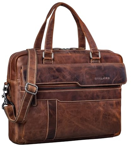 STILORD Matthew Echt-Leder Aktentasche A4 - Business Arbeitstasche Damen & Herren Laptoptasche 15.6-16 Zoll - Große Arbeitstasche Anti Diebstahl Umhängetasche Farbe:Salerno - braun