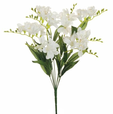Zelda Bomboniere Mazzo Fresie 9 Rami Cm 50 Artificiale Composizione Floreale Primavera Pasqua (Bianco)