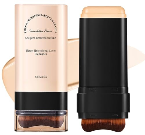 Multi-Use Full Coverage Foundation Stick Makeup, Concealer and Contour Stick with Built-In Brush, Long-Lasting Hydrating & Light, Smooth Creamy Finish, Face Foundation for Mature Skin (Wheat 04#)